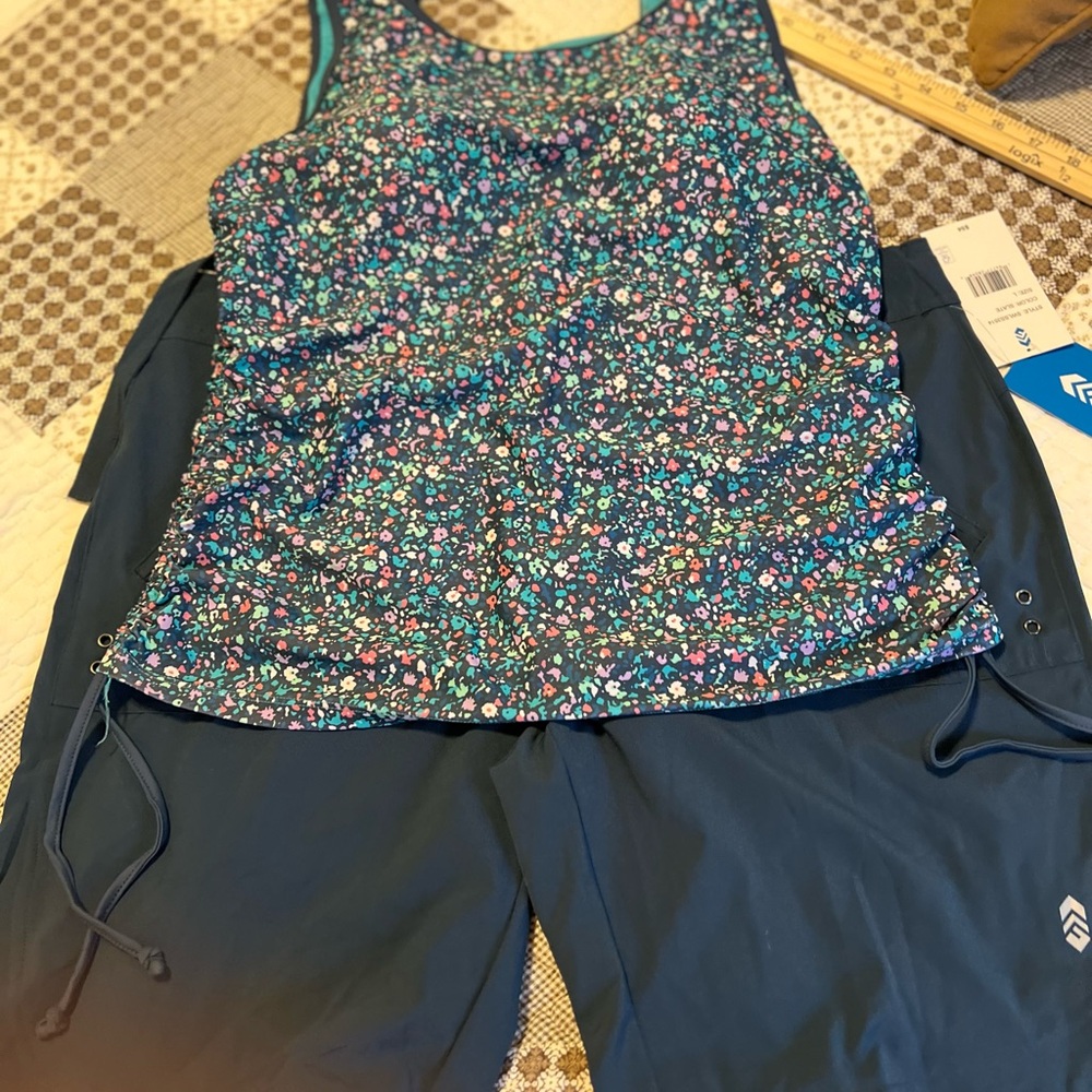 Free Country Women's Floral Swim Set - Blue and Pink